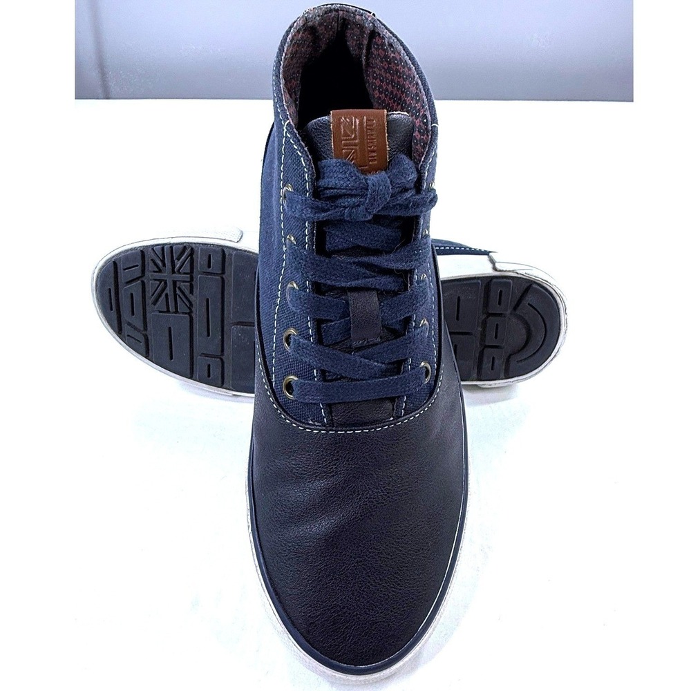 Ben Sherman Mens Navy Blue Pebbled Faux Leather Canvas Mid Top Sneakers‎ US 8